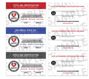 CPR first aid certification Cards